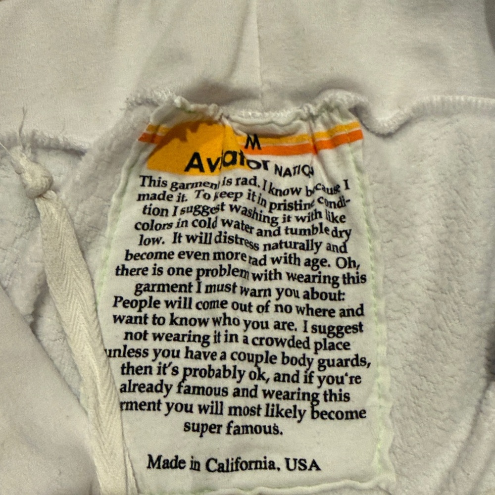 Aviator Nation White Track Joggers with Rainbow Cuff Trim - Picture 4 of 8